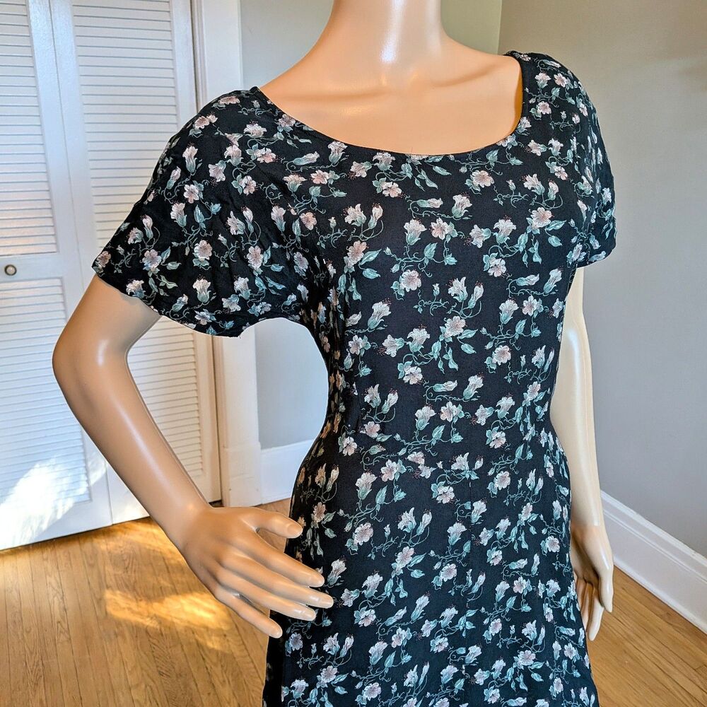 Vintage 90s All That Jazz Floral Midi Dress Hi Lo Whimsigoth Cottage Size XL - Picture 4 of 8